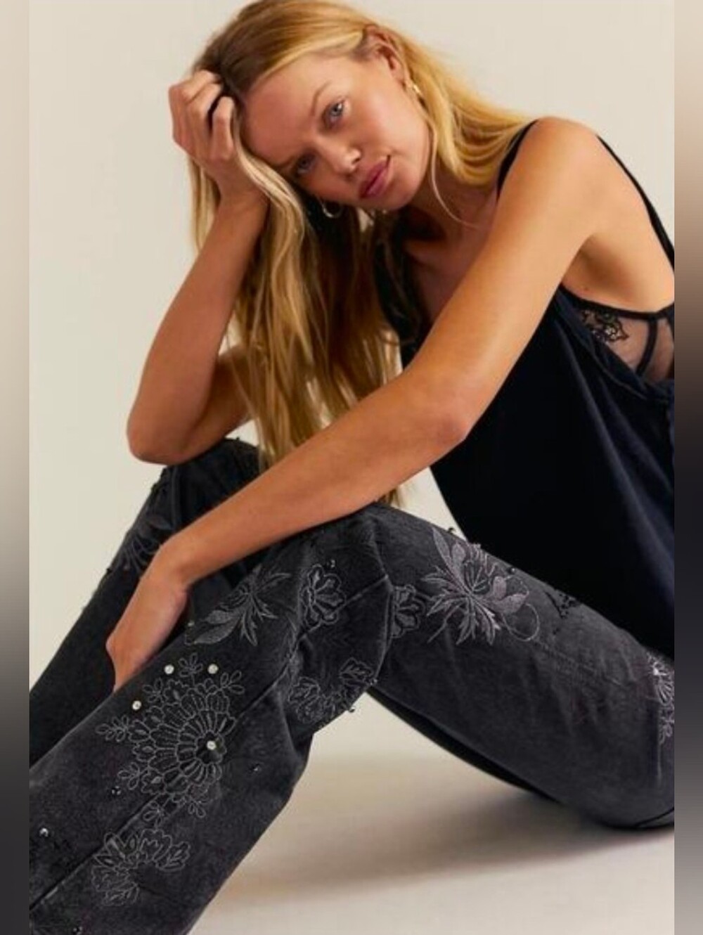 FP We The Free Irie Embellished Jeans in Phantom Size 26 NWOT